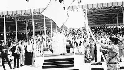 Sheikh Zayed at the first celebration of UAE national day in 1972. Photo: Al Ittihad