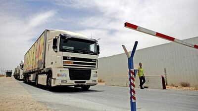 A regular supply truck is pictured about to enter the Gaza Strip at the Kerem Shalom border crossing in southern Israel, on June 1, 2010. Oliver Weiken/EPA