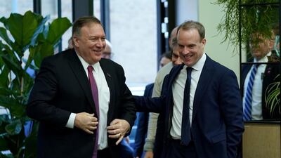 Mike Pompeo and Dominic Raab said their two countries broadly had the same end goal over Iran. AFP