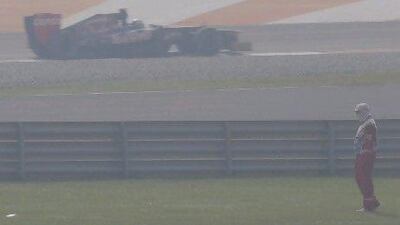 Toro Rosso driver Jean-Eric Vergne of France steers his car during the first practice session for the Indian Formula One Grand Prix at the Buddh International Circuit in Noida, on the outskirts of New Delhi.