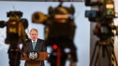 British Prime Minister Boris Johnson delivers a speech today at Exeter College Construction Centre. Reuters
