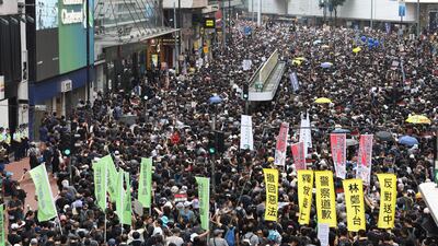 Protesters march to demand a complete withdrawal of an extradition bill in Hong Kong, China. EPA