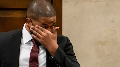 Actor Jussie Smollett tears up while listening to his brother testify at his sentencing hearing at the Leighton Criminal Court Building, in Chicago, Illinois on March 10, 2022. All photos: Reuters