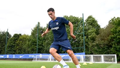 Goalkeeper Kepa Arrizabalaga during a training session at Chelsea training ground.