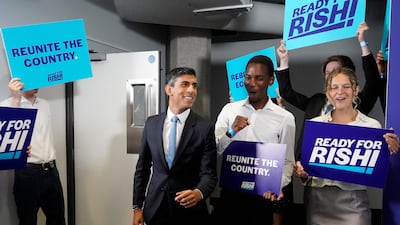Rishi Sunak arrives to deliver a speech at the Queen Elizabeth II Centre in London. AFP