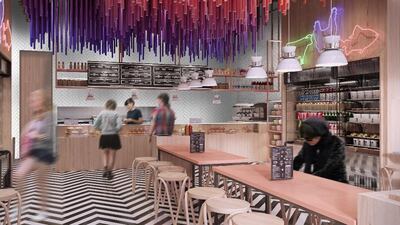 A rendering of Tom’s Kitchen Deli at Riverland in Dubai Parks and Resorts. Courtesy Tom’s Kitchen Deli