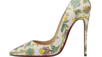 Christian Louboutin’s city slicker So-Kate shoe is engulfed in gold-edged flowers. Courtesy Christian Louboutin
