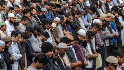 CHRISTCHURCH, NEW ZEALAND - MARCH 22: Muslims attend Friday prayers in a park near Al Noor mosque on March 22, 2019 in Christchurch, New Zealand. Getty Images