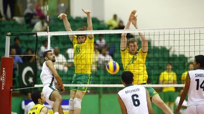 Pakistan facing Australia at a tournament in Dubai in September 2011. The Pakistan team were shocked to hear that a request had been made by a parallel national association to not allow them to compete at the Asian Volleyball Championship in Abu Dhabi on September 28, 2013. Mike Young / The National