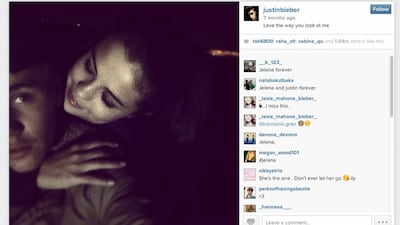 Screenshot of a selfie by Justin Bieber with Selina Gomez.