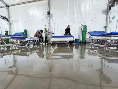 A flooded field hospital in Khan Younis, southern Gaza, following heavy rain. Reuters