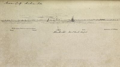 Sketch titled ‘Aboothubbi’ by R W Whish 145 years ago. Courtesy National Maritime Museum