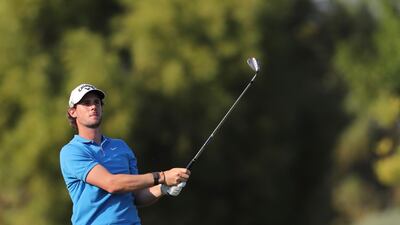 Thomas Pieters of Belgium plays a shot on the 16th hole during the third round of the DP World Tour Championship. AP