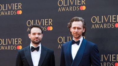 Charlie Cox, left, and Tom Hiddleston arrive at the Olivier Awards at the Royal Albert Hall on April 7, 2019. EPA