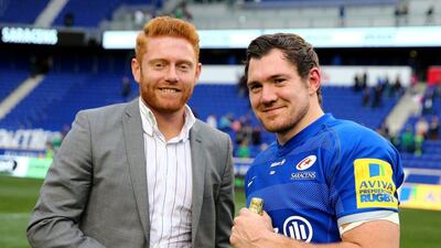 Alex Goode of Saracens is awarded the player of the match during the English Premiership match on March 12, 2016 at Red Bull Arena in Harrison, New Jersey. (Photo by Elsa/Getty Images)