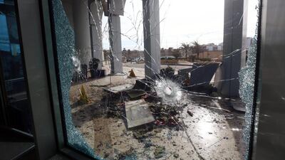 The entrance of the Corinthia Hotel in Triploi, Libya on January 29, 2015, a day after it was targeted by a car bomb and stormed by three armed men.EPA