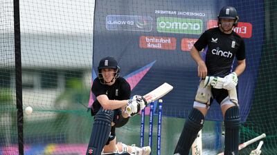Harry Brook bats during England's training session alongside captain Jos Buttler in Barbados. Getty Images