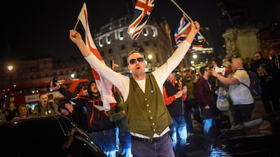 Pro-Brexit supporters block traffic in Trafalgar Square in London on Friday. Peter Summers/Getty Images