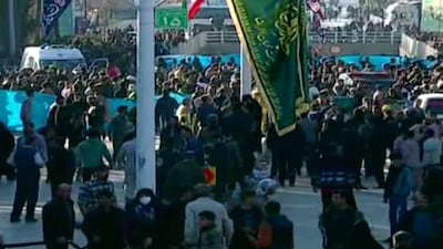 Chaos at the scene of the explosions in Kerman. AFP