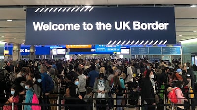 Queues of people at the arrivals hall for UK citizens at Heathrow Airport, London. Reuters