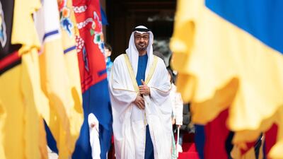 Sheikh Mohamed bin Zayed attends a reception at the Blue House. Rashed Al Mansoori / Ministry of Presidential Affairs
