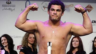 Marcos Oliveira weighs in for the Abu Dhabi Flighting Championship at Marina Mall.