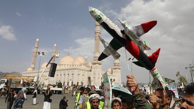Houthi supporters hold an anti-Israel protest in the Yemeni capital of Sanaa. EPA