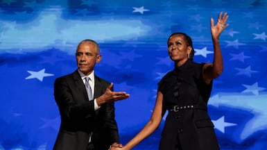 Former first lady Michelle Obama and former president Barack Obama at the 2024 Democratic National Convention. Reuters