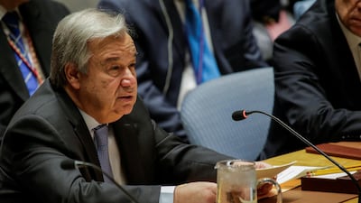 United Nations Secretary-General Antonio Guterres speaks during the United Nations Security Council meeting on Syria at the UN headquarters in New York. Eduardo Munoz/ Reuters