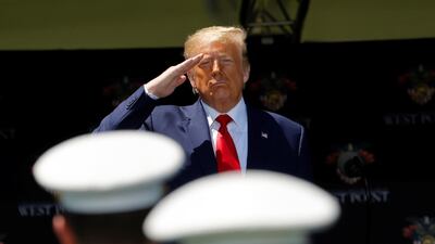 U.S. President Donald Trump salutes West Point graduating cadets. Reuters