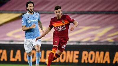 Roma's Stephan El Shaarawy in action against Lazio's Luis Alberto. EPA