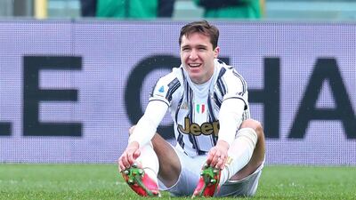 Juventus Federico Chiesa after picking up an injury that forced him off the pitch. EPA