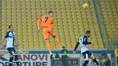 18) Cristiano Ronaldo jumps to score a header at Parma on December 19. AFP