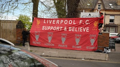 Supporters protest against the aborted breakaway Super League at Anfield. AFP