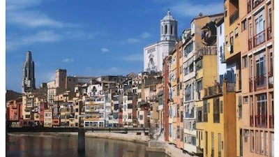 Riu Onyar river and buildings, Girona, Catalunya, Spain