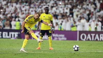 Al Nassr's Cristiano Ronaldo sees a late free-kick saved. Chris Whiteoak / The National