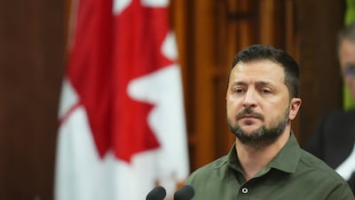 Ukrainian President Volodymyr Zelenskyy delivers a speech in the House of Commons in Ottawa. AP