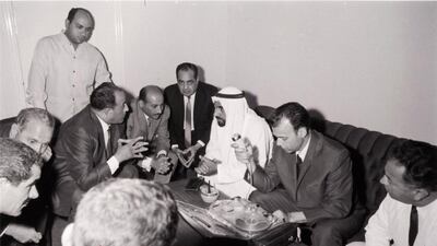 Sheikh Zayed in a meeting.