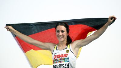 Irmgard Bensusan of Germany celebrates winning the Women's 200m T64 final on Day Three of the IPC World Para Athletics Championships 2019 Dubai, United Arab Emirates. Getty Images