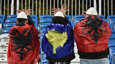 Kosovo and Albania fans inside the stadium before the match. Reuters