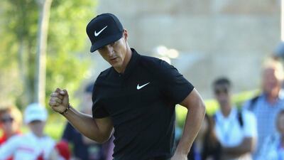 Thorbjorn Olesen of Denmark celebrates a birdie during the second round in Antalya on Friday. Warren Little / Getty Images / November 4, 2016