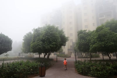 Children walk to school on a foggy day in Dubai. Chris Whiteoak / The National