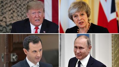 Clockwise from top left: Donald Trump, Theresa May, Vladimir Putin and Bashar al-Assad. The National