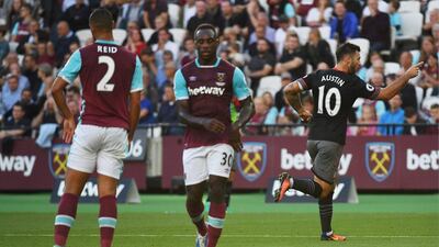 West Ham United players react after Charlie Austin's goal on Sunday. Mike Hewitt / Getty Images / September 25, 2016