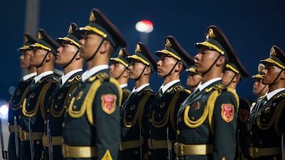 The Chinese guard of honour at Beijing Capital International Airport.