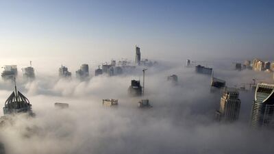 Heavy fog rolls over Dubai Marina. Steve Crisp / Reuters