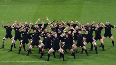 New Zealand's All Black rugby team perform the haka before their match at the Rugby World Cup in England. Scott Heppell / AP Photo