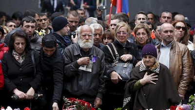 People attend a commemoration ceremony to mark the centenary of the mass killing of Armenians by Ottoman Turks. David Mdzinarishvili / Reuters