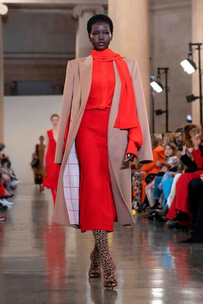 A model presents a creation from Victoria Beckham during London Fashion Week. AFP