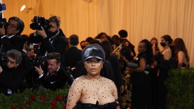 Nicki Minaj, wearing a full black Burberry gown. EPA